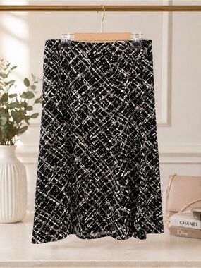 JM Collection Black White Abstract A-Line Skirt Size 10 Stretch